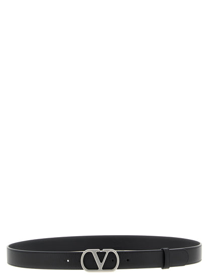Belt by Valentino Garavani for men in calfskin leather black & signature features an artisanal finish, elegantly showcasing the signature style and artisanal craftsmanship of the Essence V Logo Calfskin Leather Belt design.