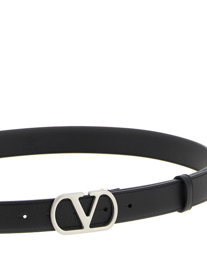 Belt by Valentino Garavani for men in calfskin leather black & signature features a bohemian chic silhouette, showcasing the bohemian chic Essence V Logo Calfskin Leather Belt design with a sophisticated bohemian chic finish.
