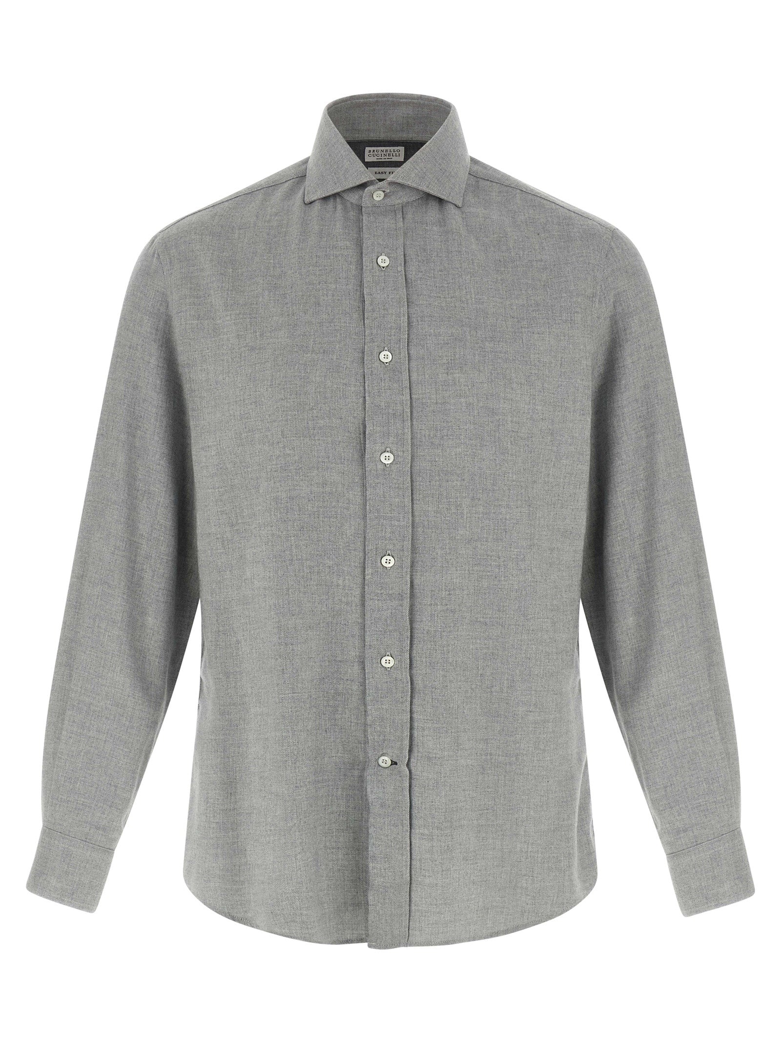 Shirt by Brunello Cucinelli for men in lyocell & cotton gray, featuring a nuanced and nuanced for a sophisticated finish.