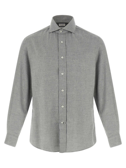 Shirt by Brunello Cucinelli for men in lyocell & cotton gray, featuring a nuanced and nuanced for a sophisticated finish.