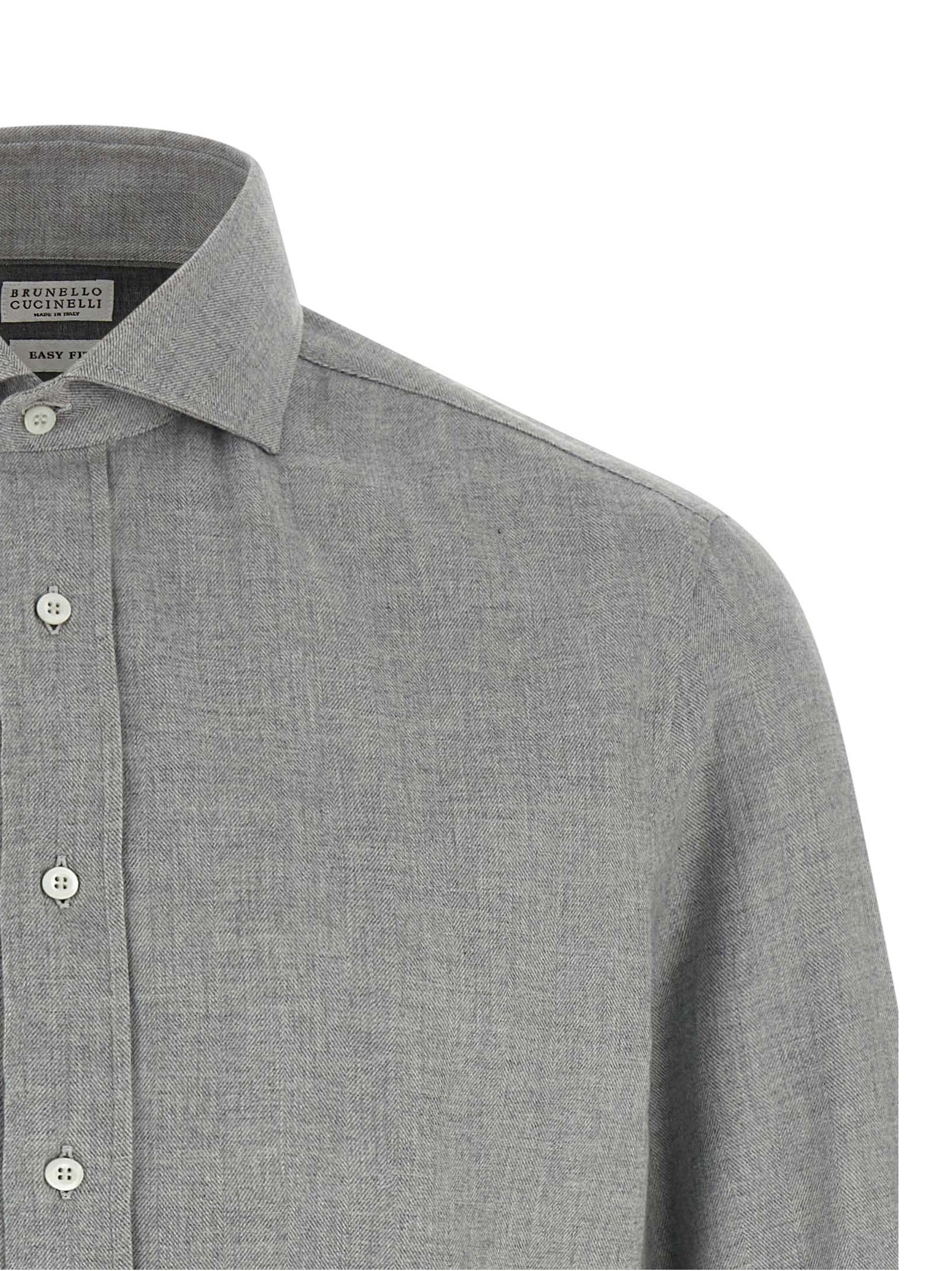 Shirt by Brunello Cucinelli for men in lyocell & cotton gray features an polished silhouette, showcasing a sophisticated and detail for a truly polished finish.