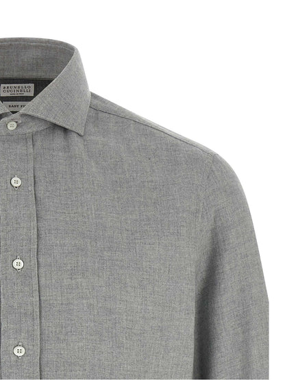 Shirt by Brunello Cucinelli for men in lyocell & cotton gray features an polished silhouette, showcasing a sophisticated and detail for a truly polished finish.