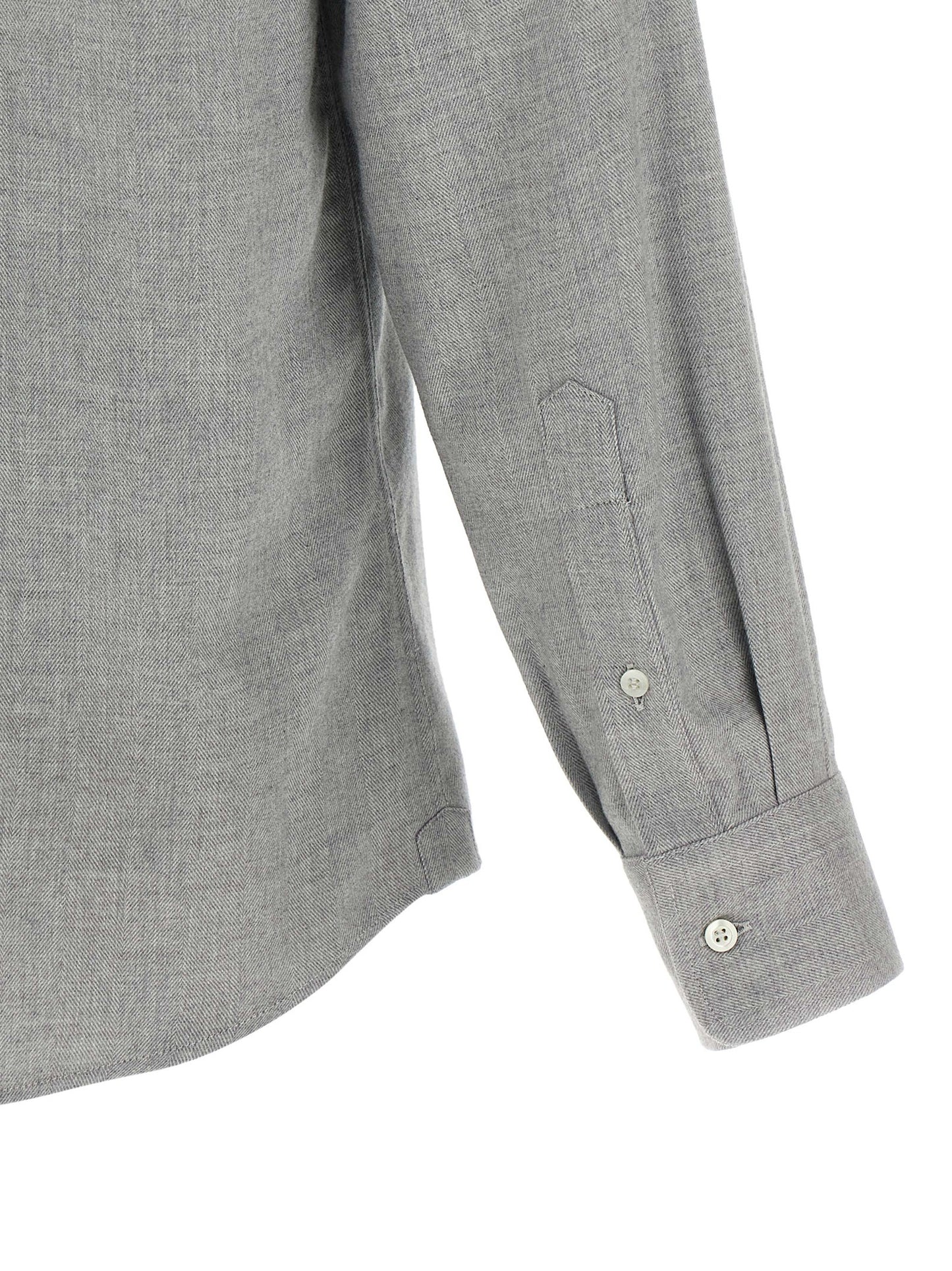 Shirt by Brunello Cucinelli for men in lyocell & cotton gray features an architectural silhouette with a refined and elegant for a architectural look.