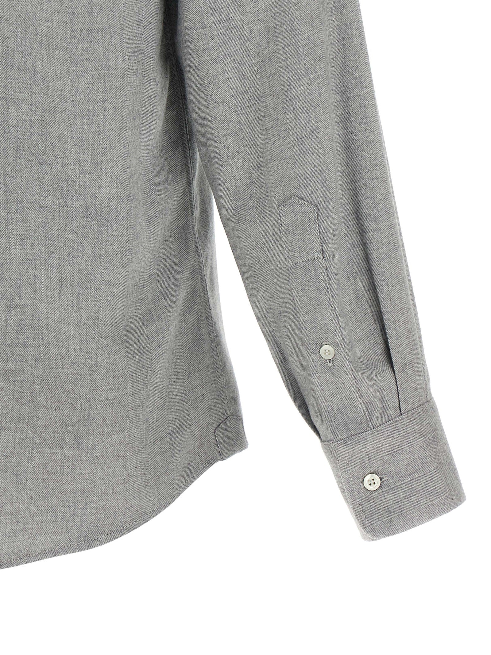 Shirt by Brunello Cucinelli for men in lyocell & cotton gray features an architectural silhouette with a refined and elegant for a architectural look.