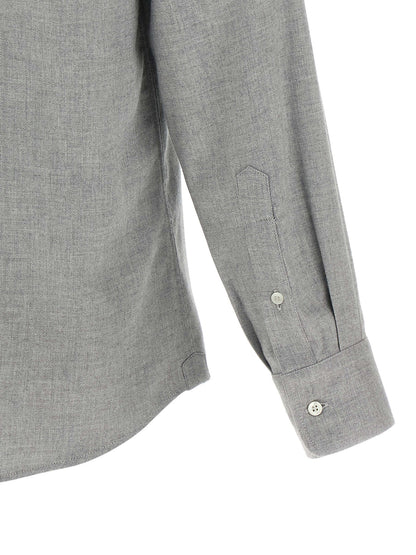 Shirt by Brunello Cucinelli for men in lyocell & cotton gray features an architectural silhouette with a refined and elegant for a architectural look.