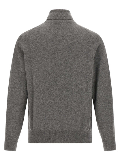 Cardigan by Brunello Cucinelli for men in plush cashmere gray features an crisp silhouette, showcasing a sophisticated turtle neckline and detail for a truly crisp finish.
