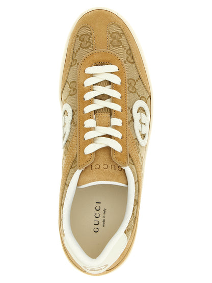 Sneakers by Gucci for women in bos taurus calfskin leather beige & signature features an fashionable silhouette, showcasing the premium Gg Women's Low Top Bos Taurus Calfskin Leather Sneakers in a fashionable low-top style that offers a fashionable finish for refined style.