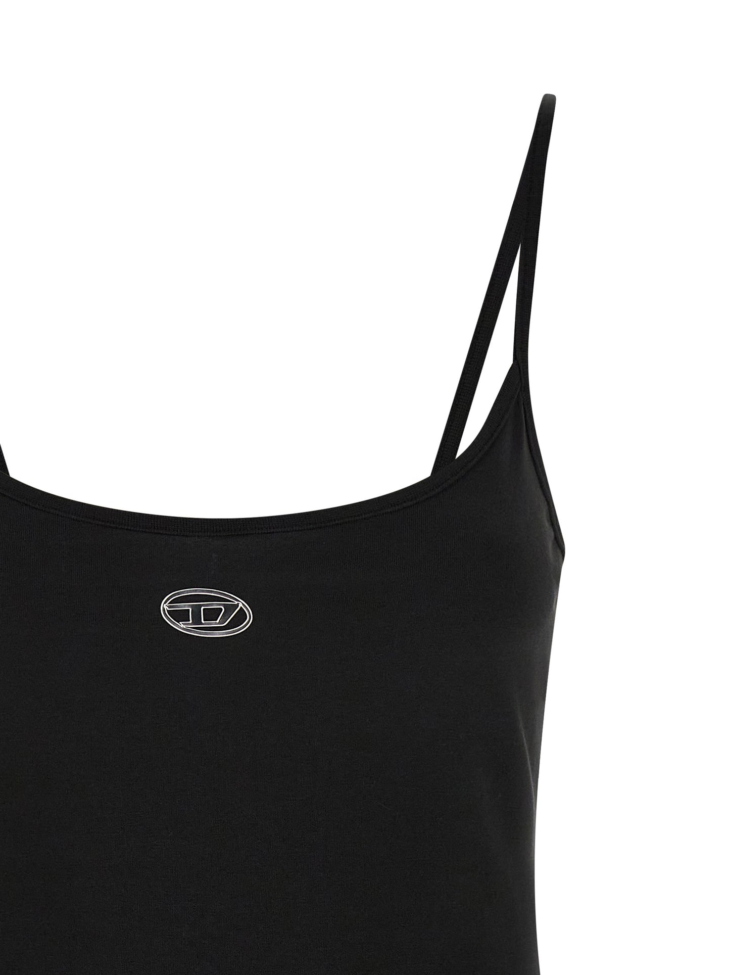 Dress by Diesel for women in stretch cotton black showcases a striking silhouette, elegantly detailed with a , refined , and a striking short mini for a striking finish.