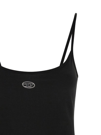 Dress by Diesel for women in stretch cotton black showcases a striking silhouette, elegantly detailed with a , refined , and a striking short mini for a striking finish.