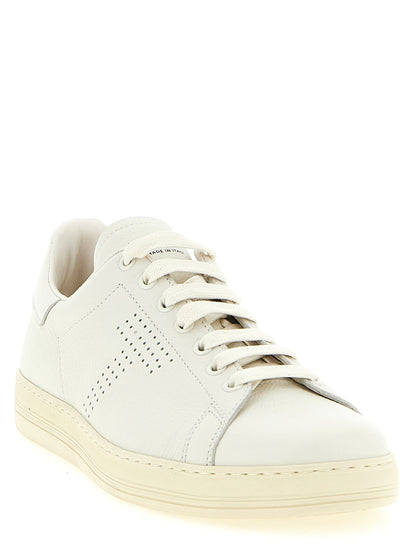 Sneakers by Tom Ford for men in leather & brass white presents a on trend silhouette from the Men's Low Top Leather & Brass Sneakers collection, showcasing a on trend low-top style for an elevated aesthetic.