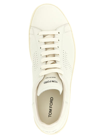 Sneakers by Tom Ford for men in leather & brass white presents a on trend silhouette from the Men's Low Top Leather & Brass Sneakers collection, showcasing a on trend low-top style for an elevated aesthetic.