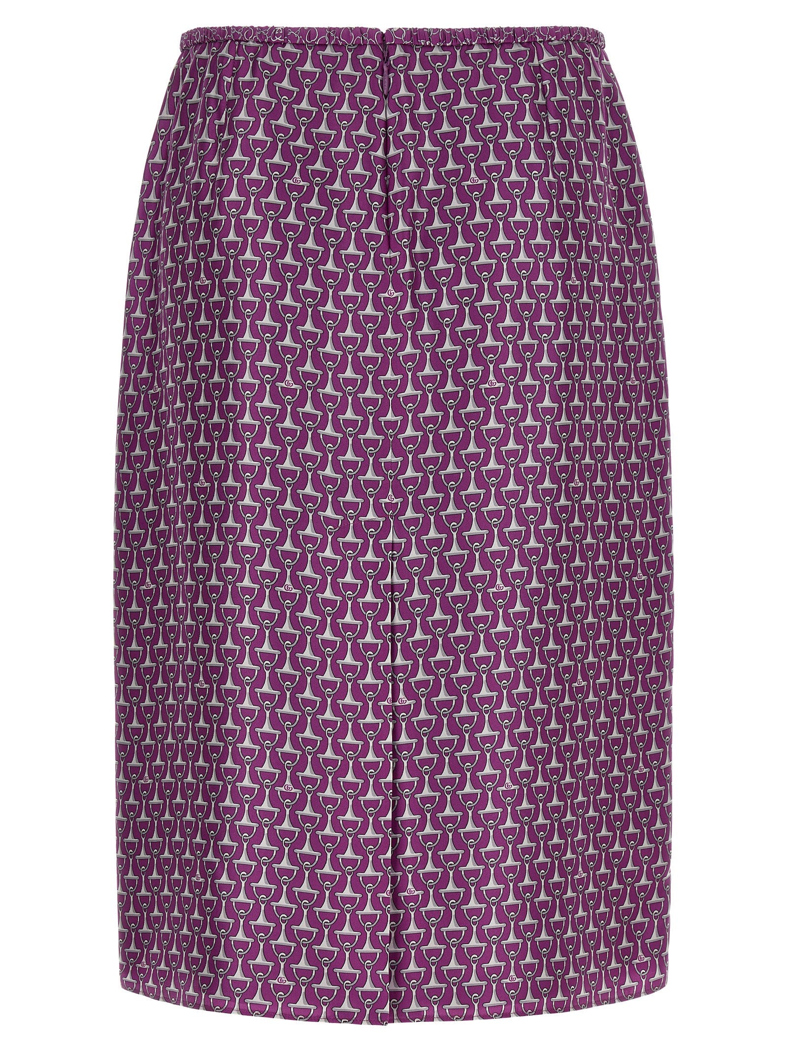 Skirt by Gucci for women in silk purple & print features an tailored silhouette, artfully capturing the essence of Women's Sheath Silk Skirt in a sophisticated midi.