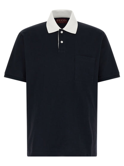 Polo Shirt by Gucci for men in stretch cotton blue features a eye catching silhouette, showcasing a refined and short-sleeve for a eye catching finish.