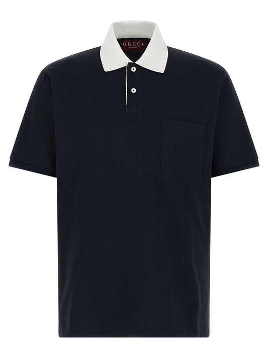 Polo Shirt by Gucci for men in stretch cotton blue features a eye catching silhouette, showcasing a refined and short-sleeve for a eye catching finish.