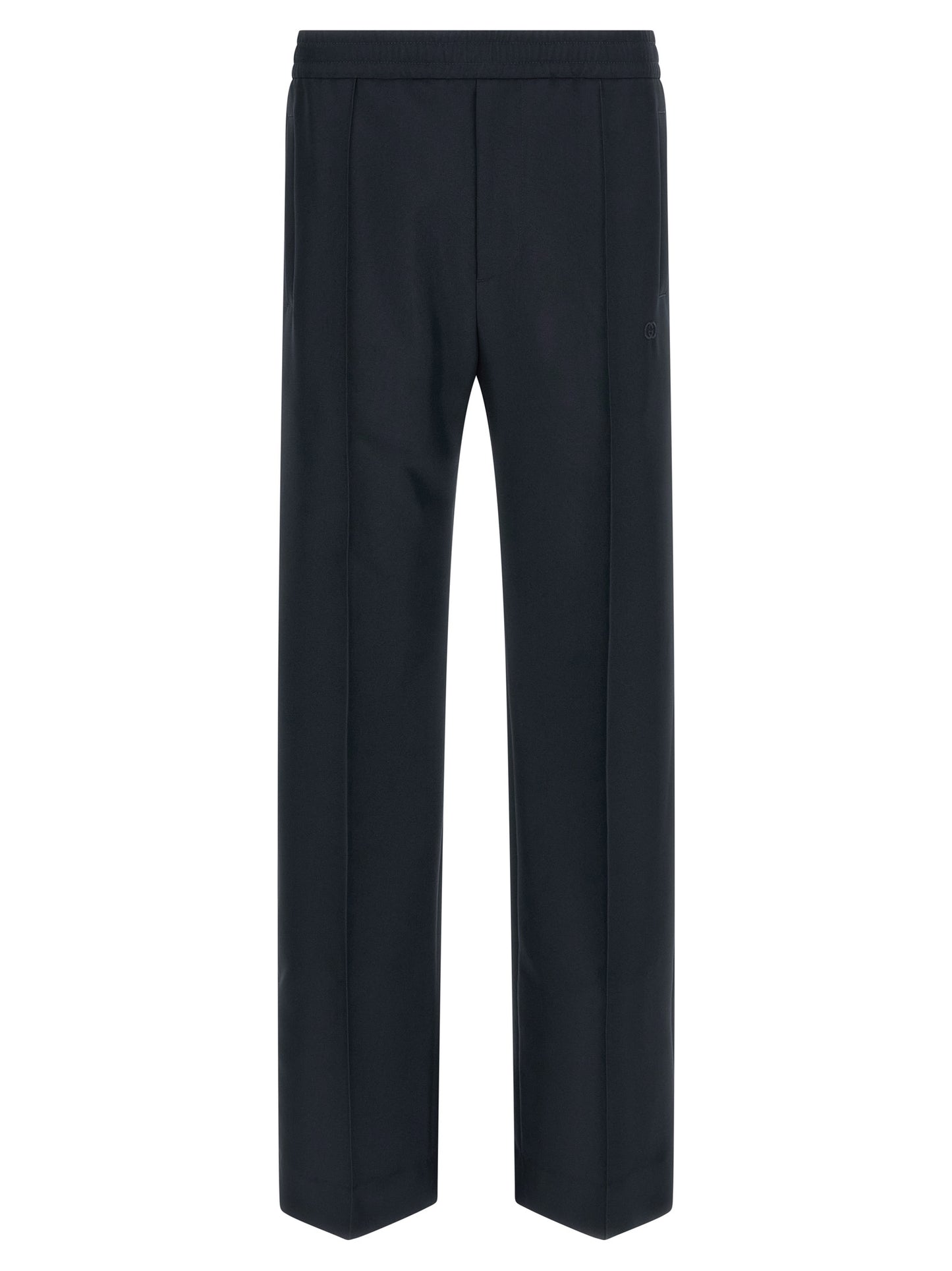 Casual Pants by Gucci for men in polyester blue features a polished silhouette with a polished straight-leg, reaching a polished long and finished with a polished .