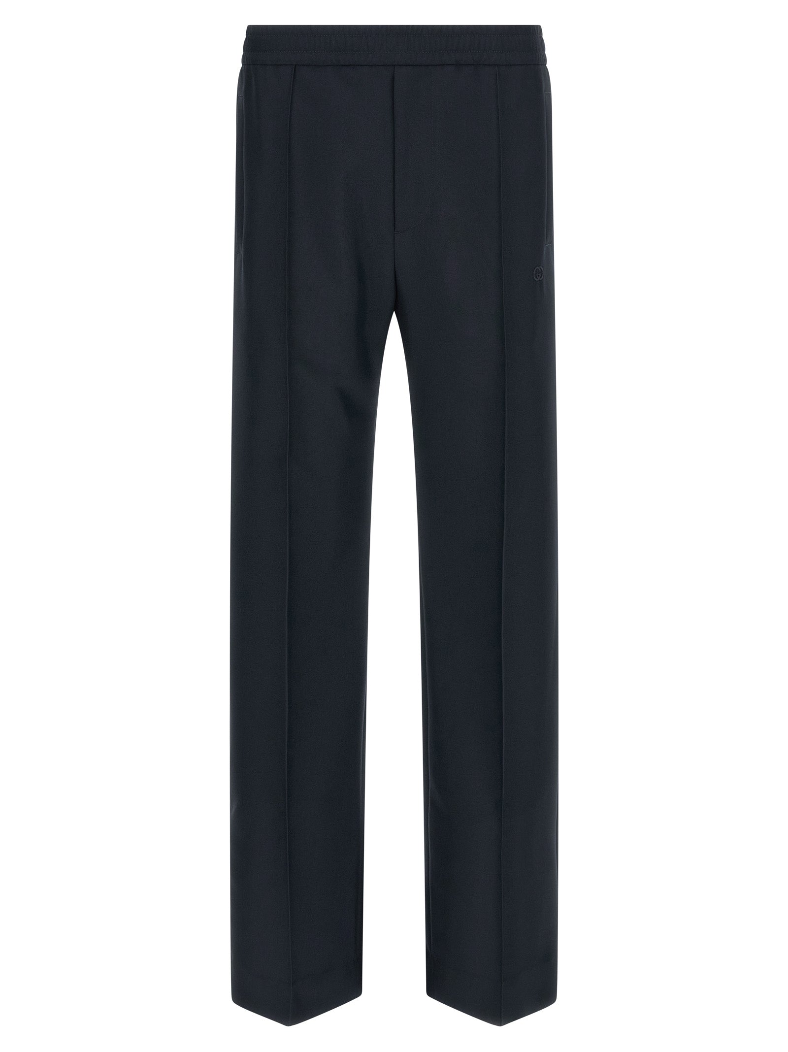 Casual Pants by Gucci for men in polyester blue features a polished silhouette with a polished straight-leg, reaching a polished long and finished with a polished .