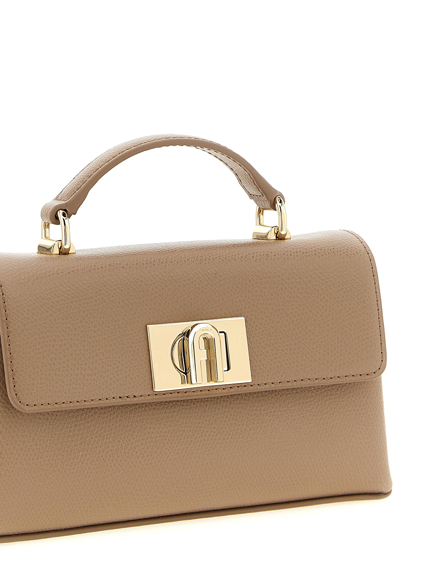 Furla 1927 Calfskin Leather Mini Crossbody Flap Handbag - Beige