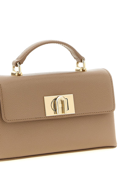 Furla 1927 Calfskin Leather Mini Crossbody Flap Handbag - Beige