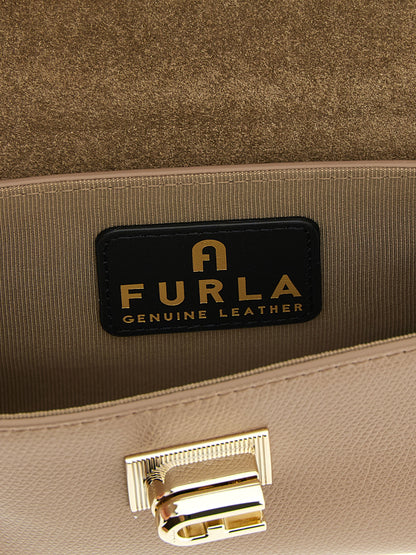 Furla 1927 Calfskin Leather Mini Crossbody Flap Handbag - Beige