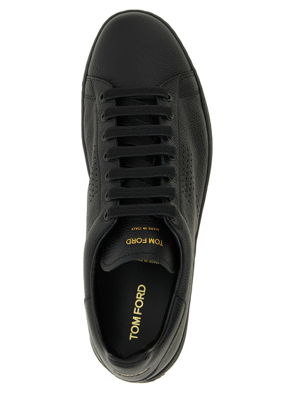 Sneakers by Tom Ford for men in leather & brass black features an fashionable silhouette, showcasing the premium Men's Low Top Leather & Brass Sneakers in a fashionable low-top style that offers a fashionable finish for refined style.