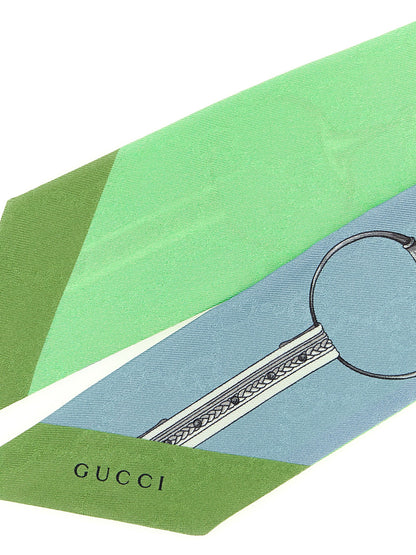 Scarf by Gucci for women in silk multicolor, jacquard & print showcases a warm silhouette from the Gg Ribbon Silk Scarf collection, offering a warm drape that exudes sophisticated luxury.