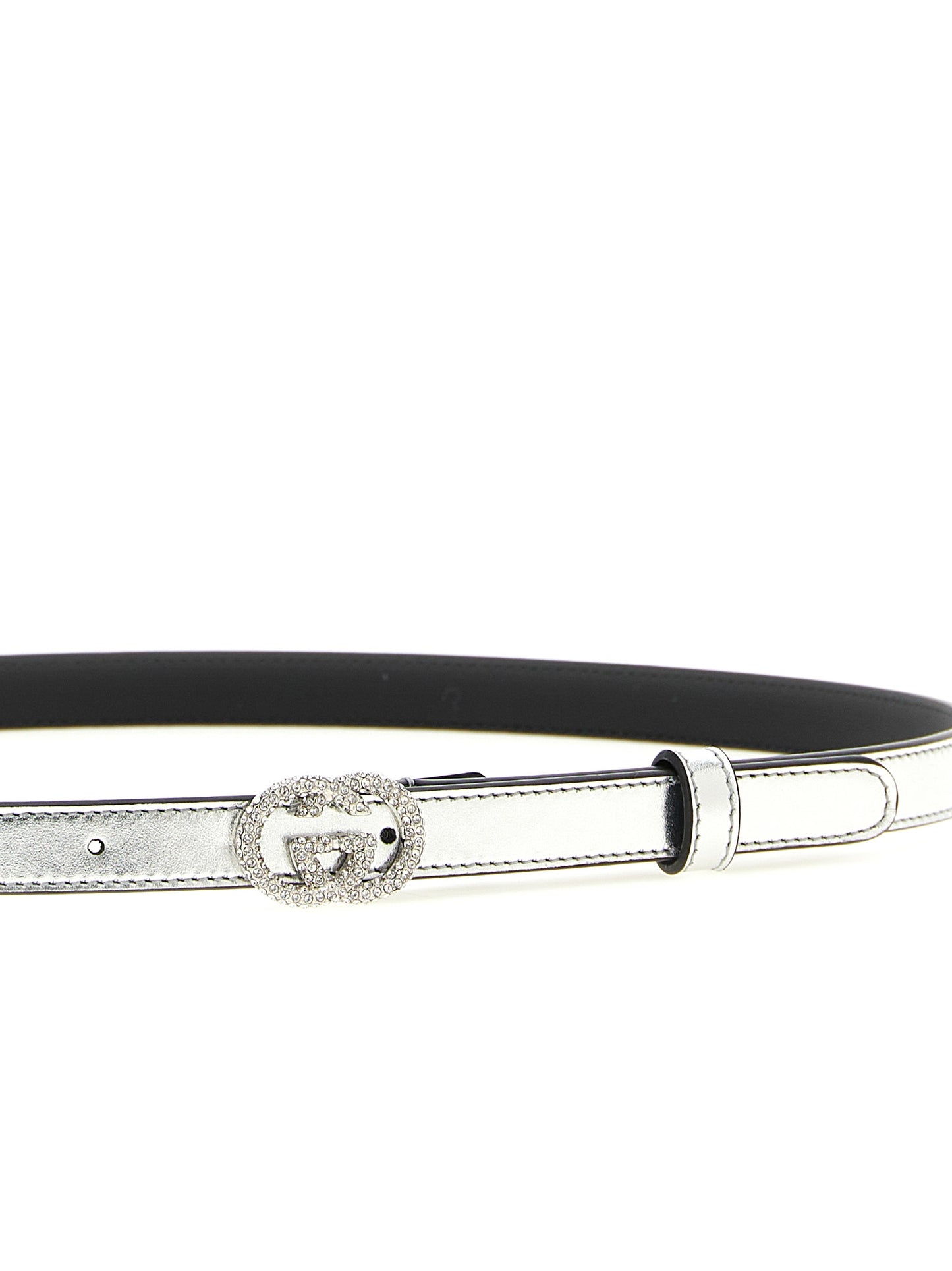 Belt by Gucci for women in bos taurus nappa calfskin leather silver features a bohemian chic silhouette, showcasing the bohemian chic Aren Gg Bos Taurus Nappa Calfskin Leather Belt design with a sophisticated bohemian chic finish.