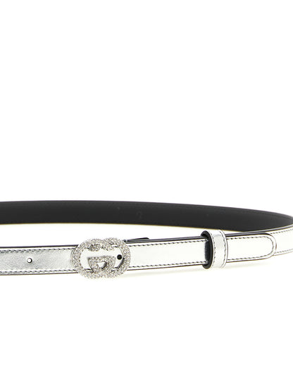 Belt by Gucci for women in bos taurus nappa calfskin leather silver features a bohemian chic silhouette, showcasing the bohemian chic Aren Gg Bos Taurus Nappa Calfskin Leather Belt design with a sophisticated bohemian chic finish.
