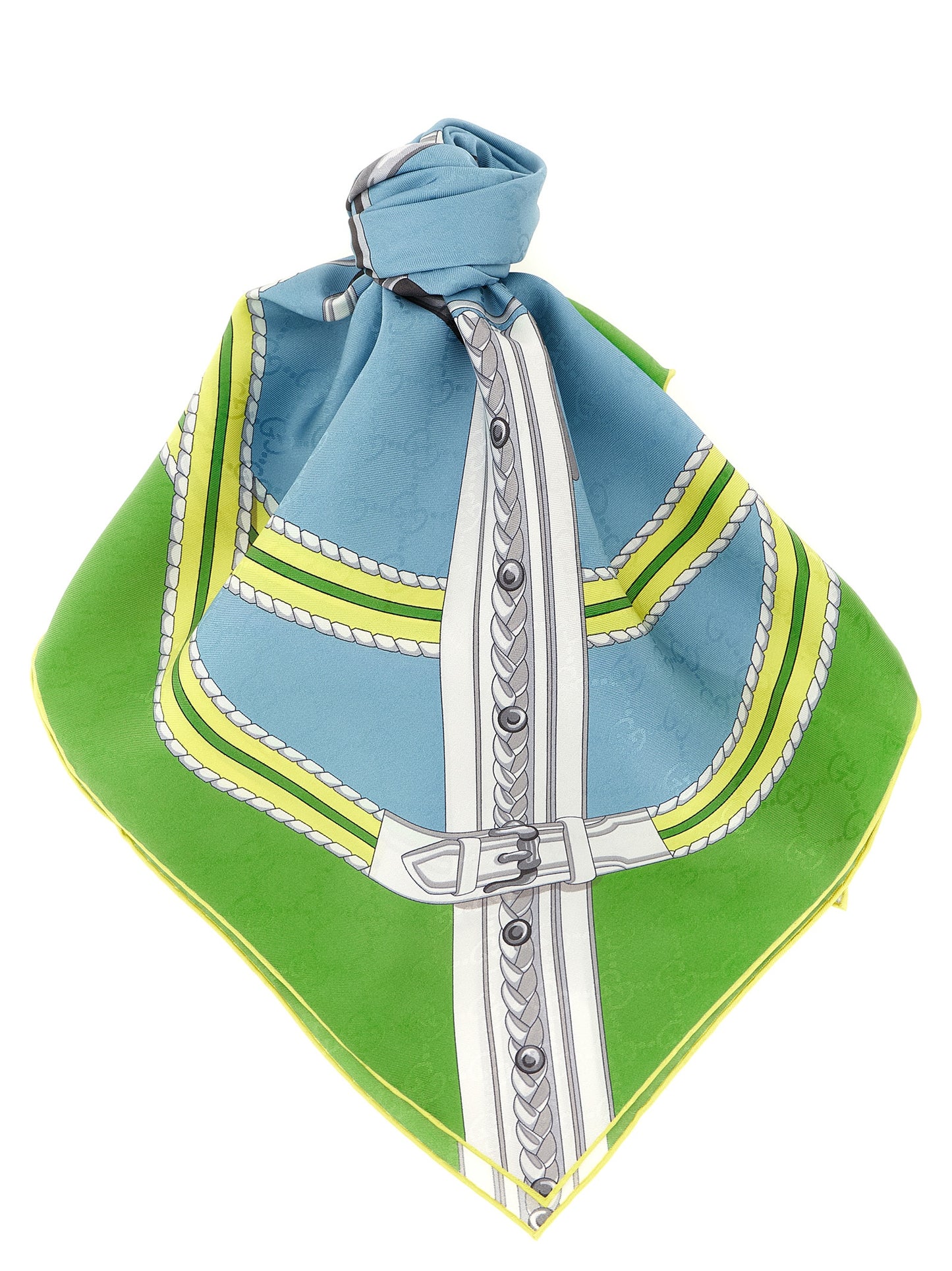 Scarf by Gucci for women in silk multicolor, jacquard & print presents a cosy silhouette, artfully capturing the sophisticated design and premium aesthetic of the Gg Horsebit Silk Scarf.