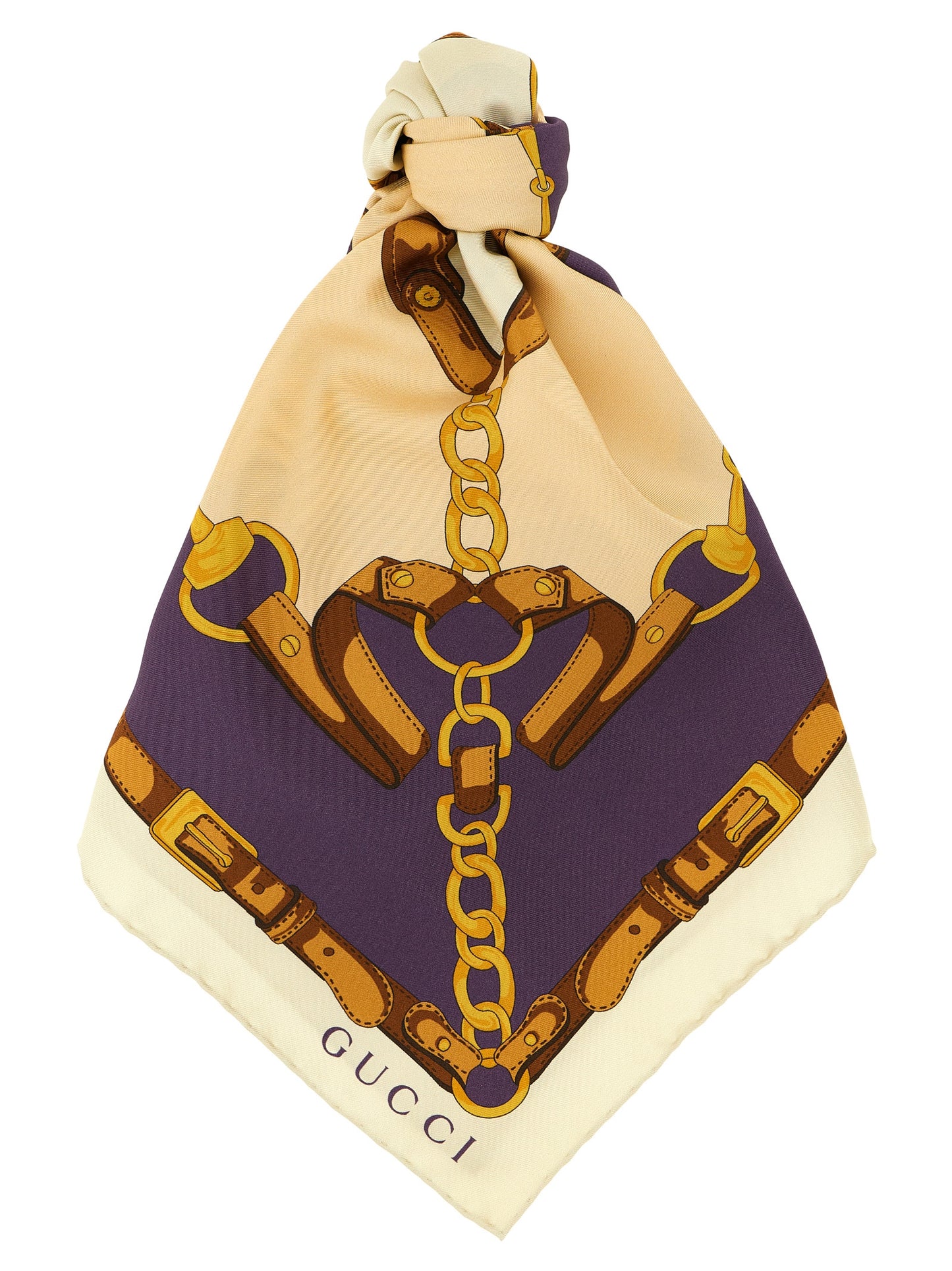 Scarf by Gucci for women in silk beige & print showcases a on trend silhouette, artfully capturing the on trend essence of the Silk Scarf design with a sophisticated finish.