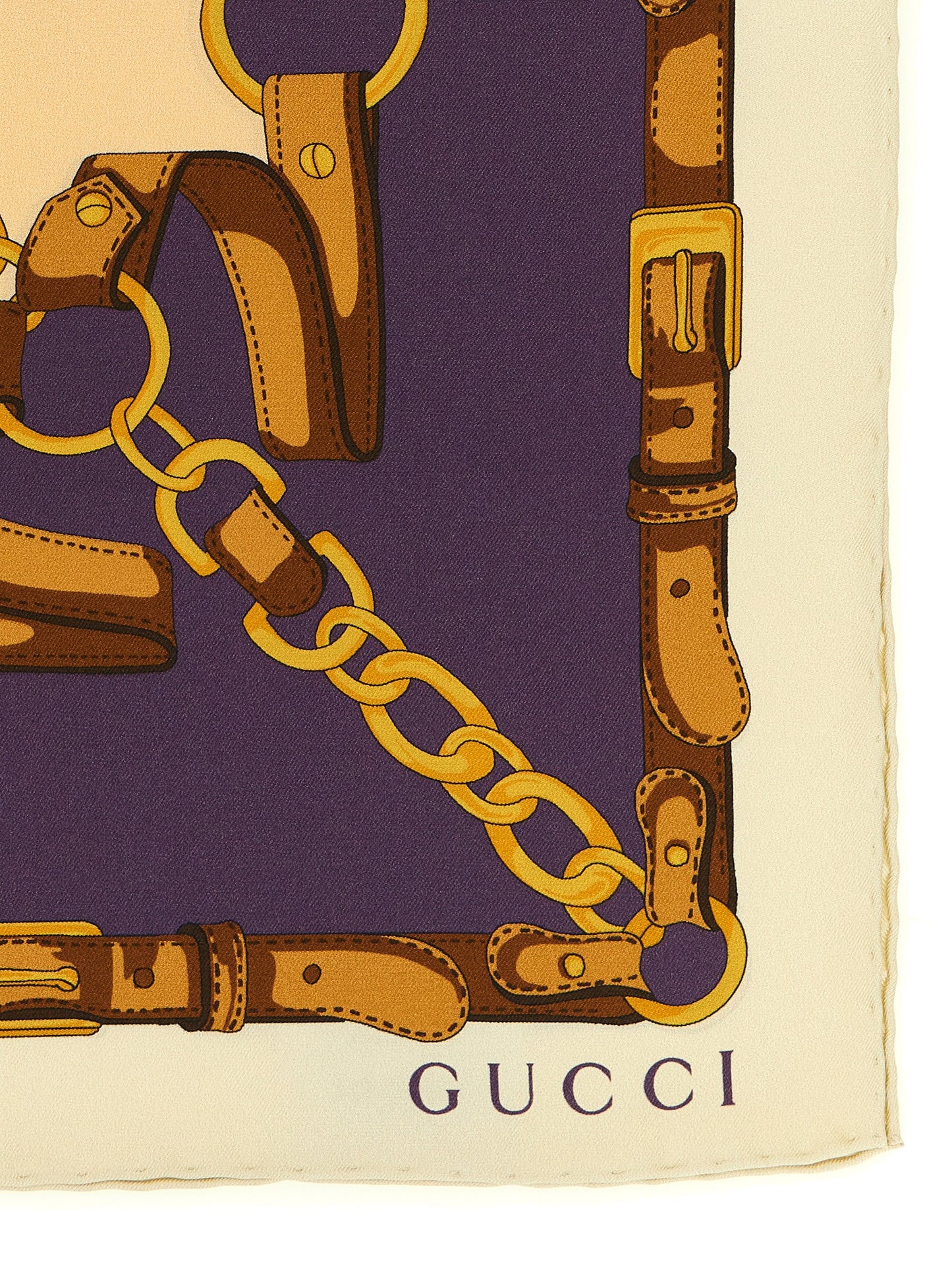 Scarf by Gucci for women in silk beige & print features a snug silhouette, perfectly showcasing the elegant drape and premium finish of the Silk Scarf.
