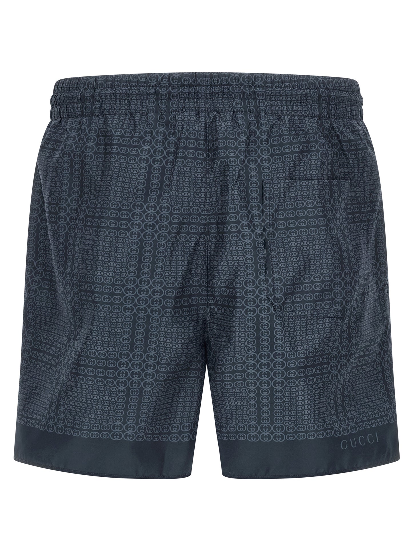 Swim Shorts by Gucci for men in polyester & mesh blue & print features a refined silhouette, showcasing the premium design of this Gg Men's Polyester & Mesh Swim Shorts.
