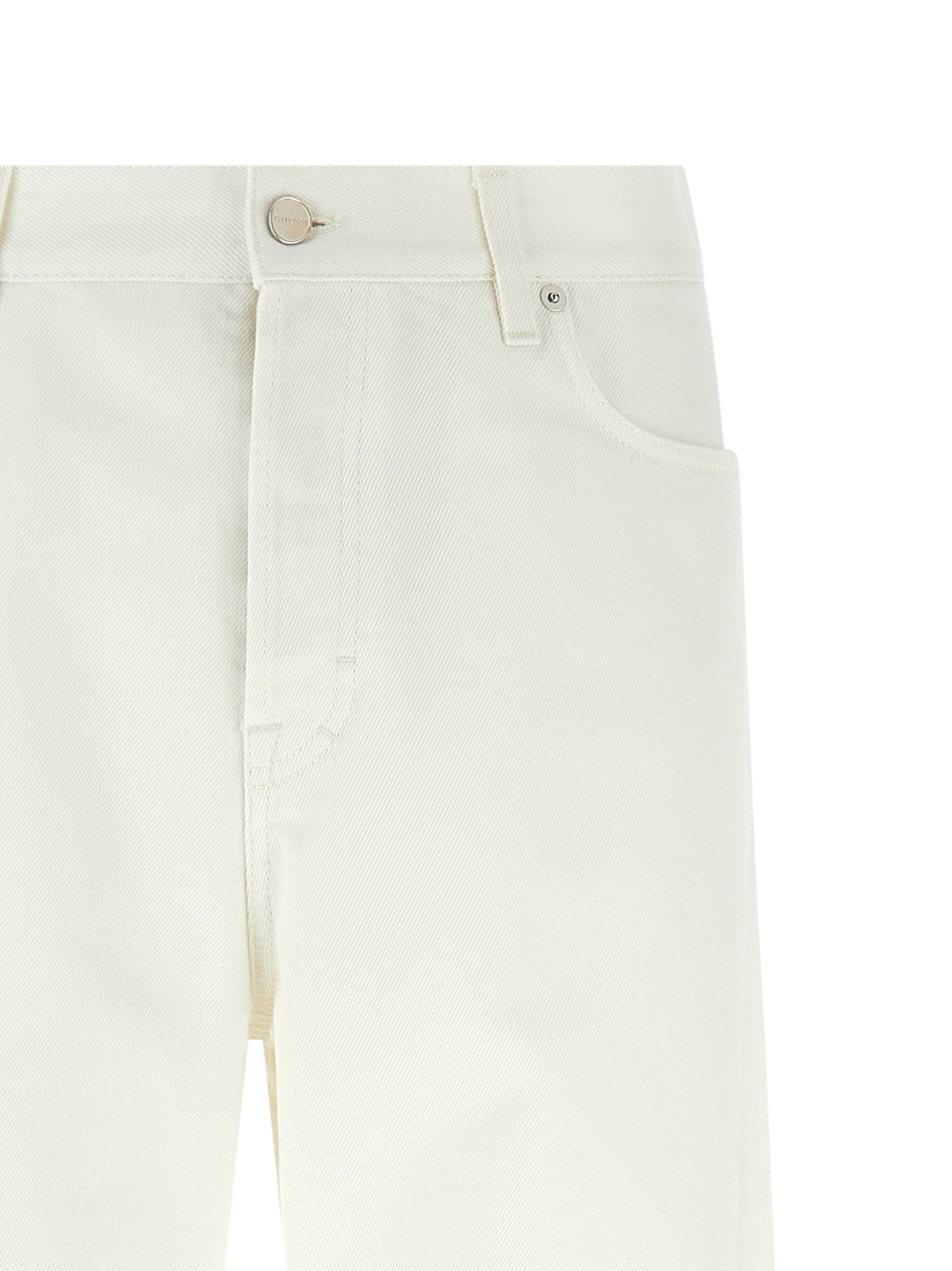 Jeans by Gucci for men in denim cotton canvas white features a refined silhouette with a refined straight-leg & wide, defined by a mid rise and a refined long for a refined finish.