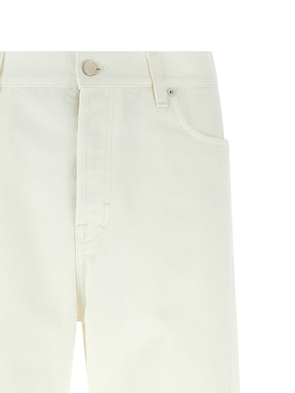 Jeans by Gucci for men in denim cotton canvas white features a refined silhouette with a refined straight-leg & wide, defined by a mid rise and a refined long for a refined finish.