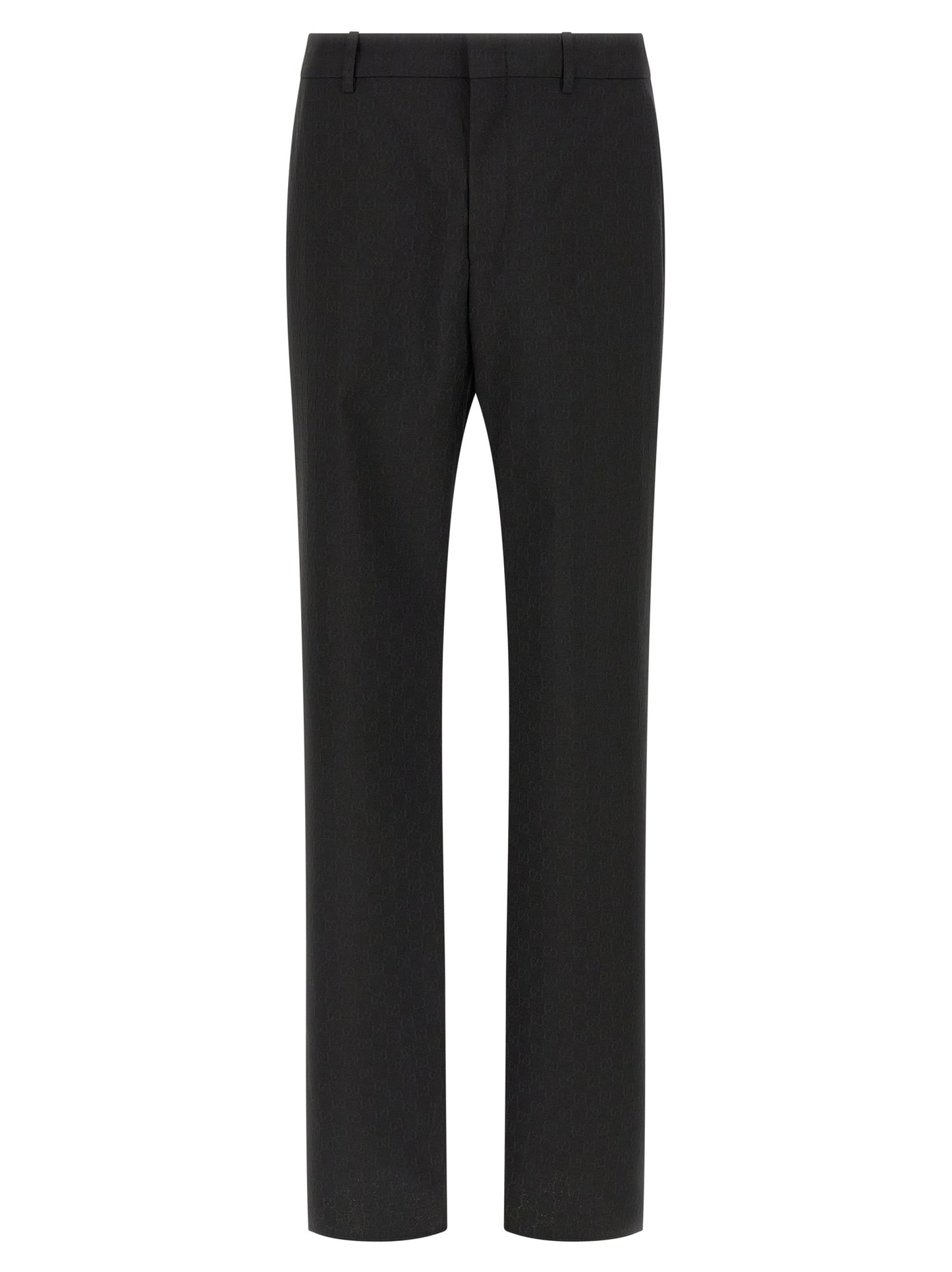 Trousers by Gucci for men in wool & polyester black & patterned presents a smart silhouette, meticulously detailed with a smart straight-leg & regular-fit, a smart long, and a smart .