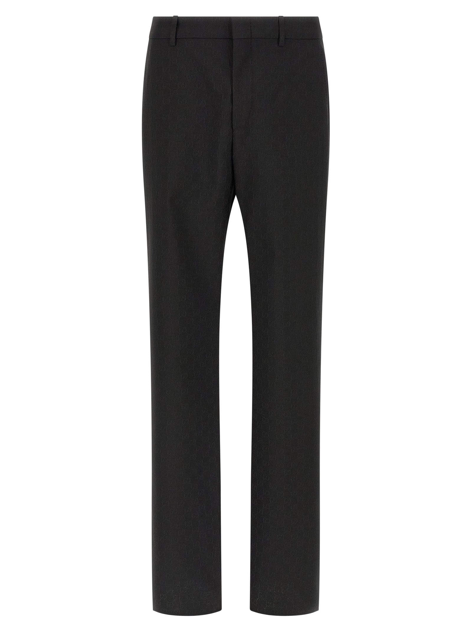 Trousers by Gucci for men in wool & polyester black & patterned presents a smart silhouette, meticulously detailed with a smart straight-leg & regular-fit, a smart long, and a smart .