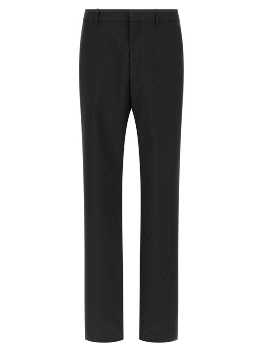 Trousers by Gucci for men in wool & polyester black & patterned presents a smart silhouette, meticulously detailed with a smart straight-leg & regular-fit, a smart long, and a smart .