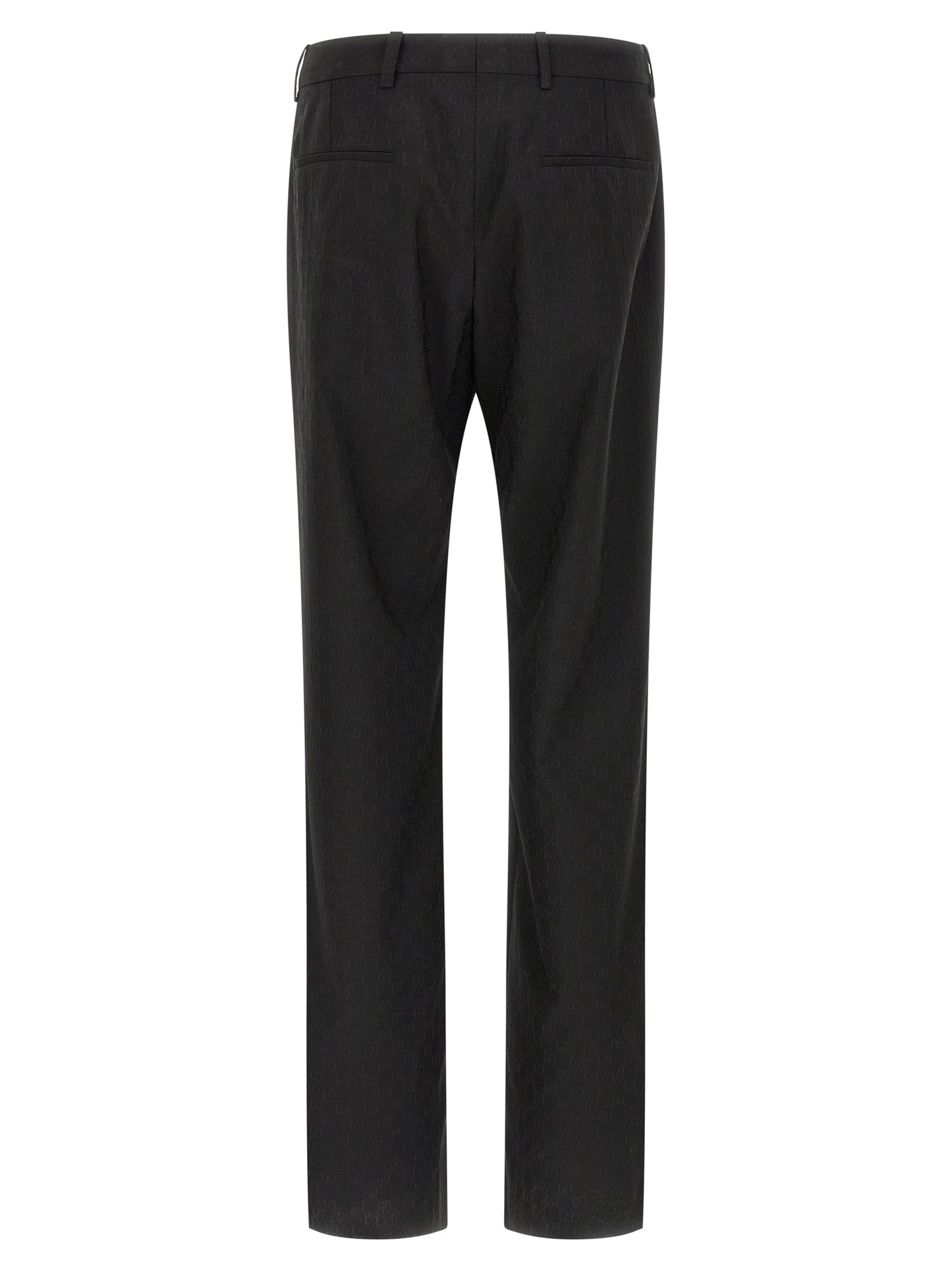 Trousers by Gucci for men in wool & polyester black & patterned features an sartorial silhouette, showcasing a precise straight-leg & regular-fit and long with a sartorial for a refined look.