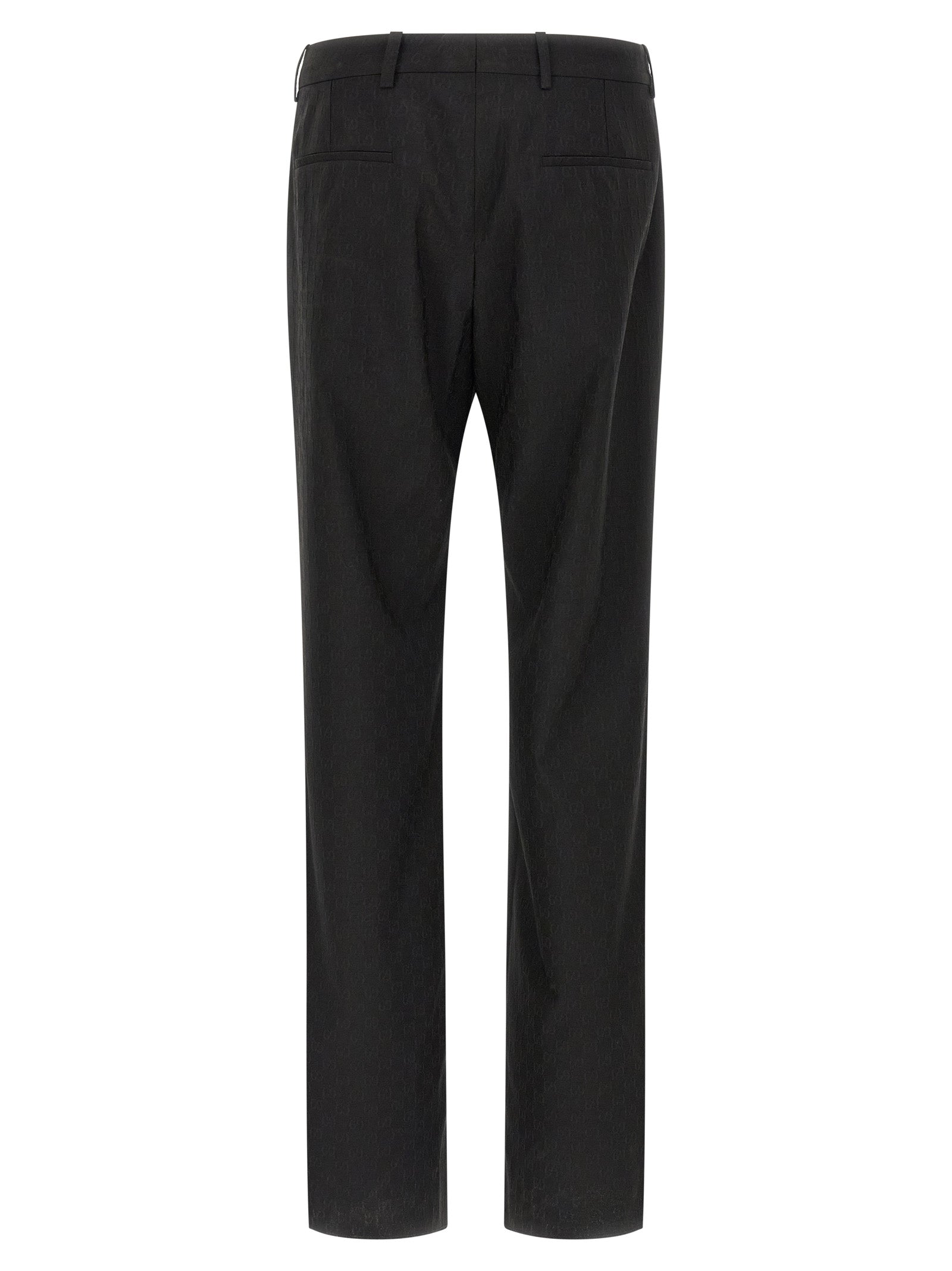 Trousers by Gucci for men in wool & polyester black & patterned features an sartorial silhouette, showcasing a precise straight-leg & regular-fit and long with a sartorial for a refined look.