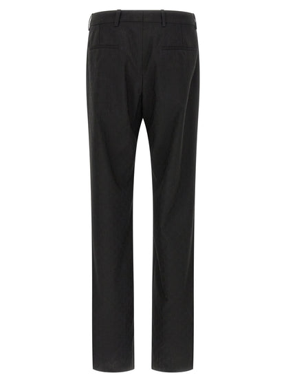 Trousers by Gucci for men in wool & polyester black & patterned features an sartorial silhouette, showcasing a precise straight-leg & regular-fit and long with a sartorial for a refined look.