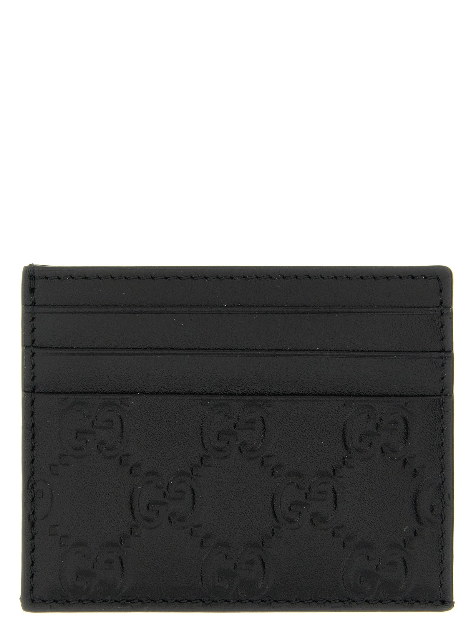 Cardholder Card Case by Gucci for men in calfskin leather black & patterned features a sleek silhouette, showcasing the sleek design of the Gg Calfskin Leather Cardholder Card Case with functional card-organization for a premium look.