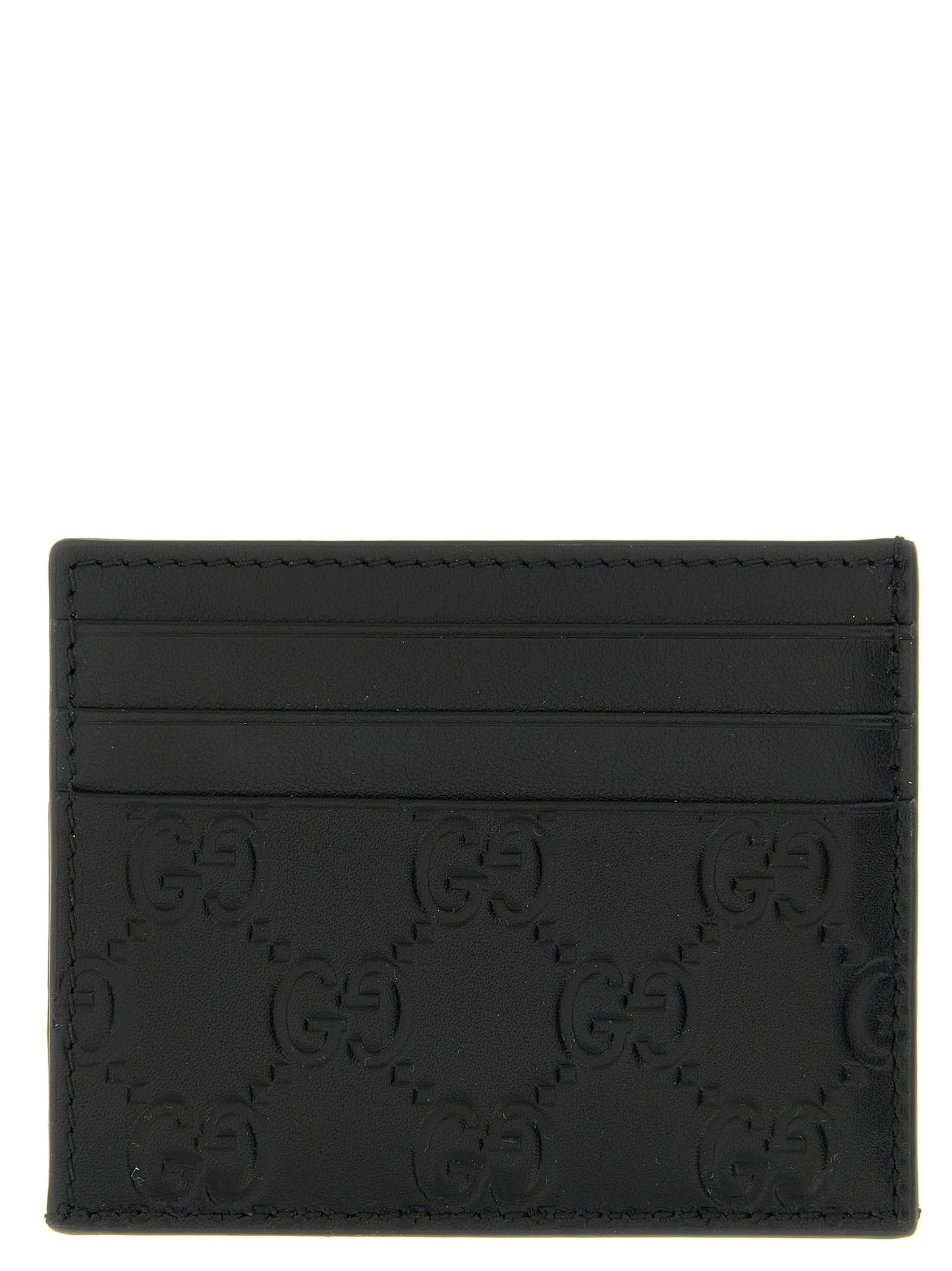 Cardholder Card Case by Gucci for men in calfskin leather black & patterned features a distinguished silhouette, showcasing the distinguished design of the Gg Calfskin Leather Cardholder Card Case with refined card-organization.