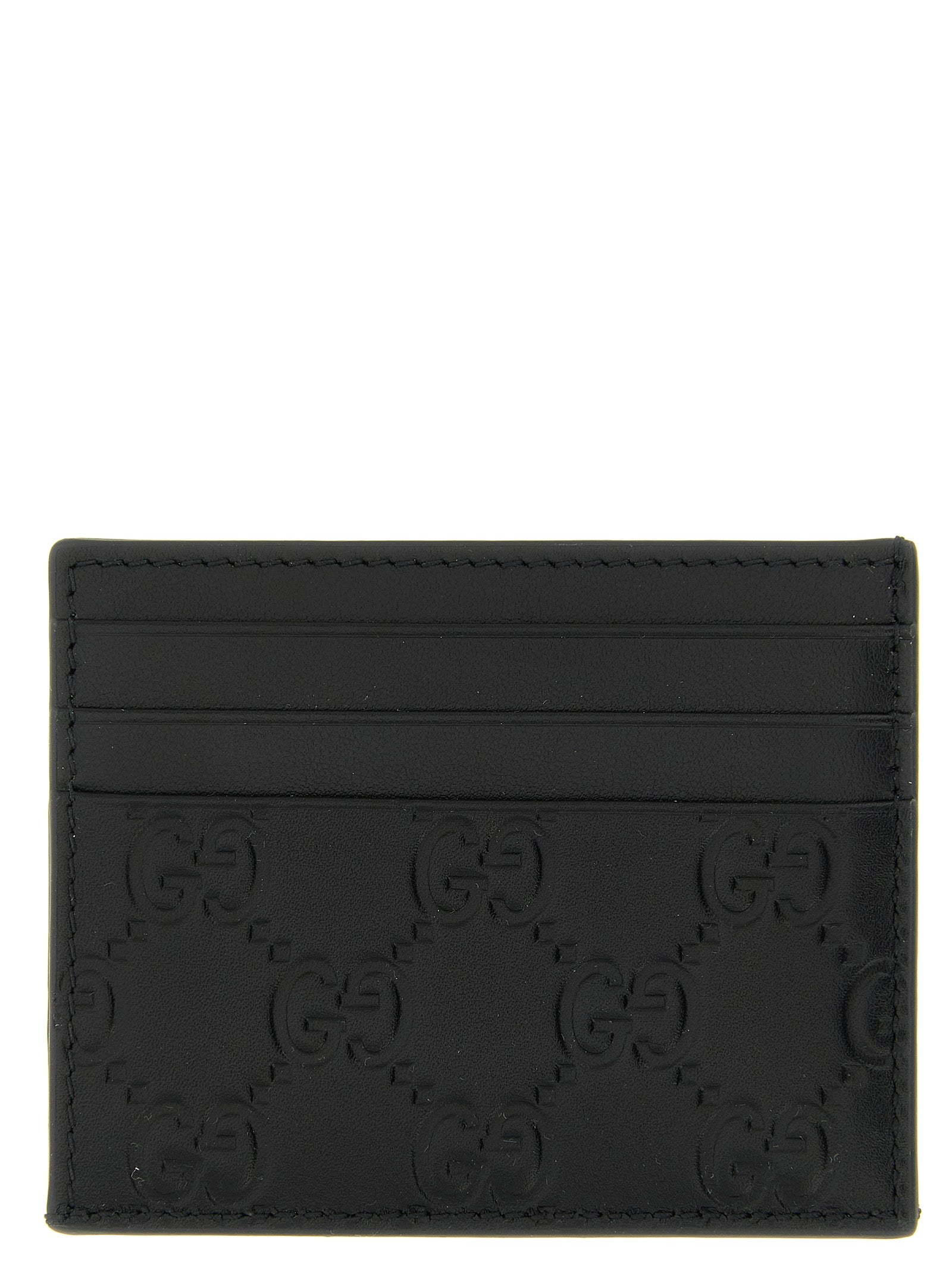 Cardholder Card Case by Gucci for men in calfskin leather black & patterned features a distinguished silhouette, showcasing the distinguished design of the Gg Calfskin Leather Cardholder Card Case with refined card-organization.