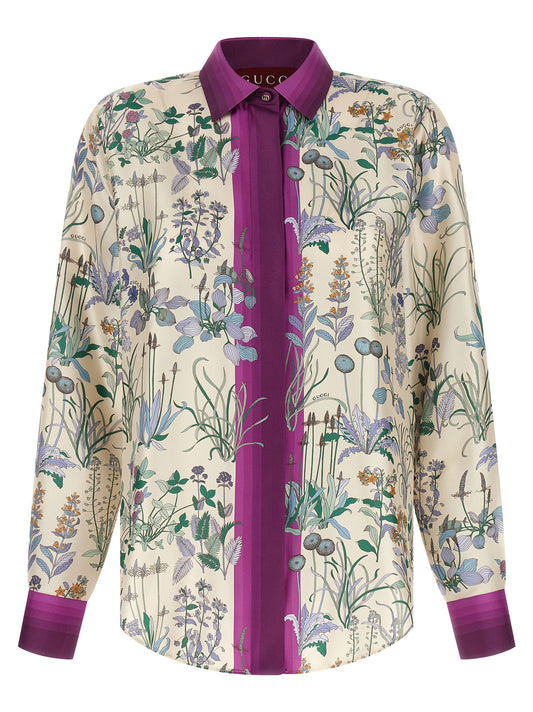Blouse by Gucci for women in silk twill multicolor, floral & print features an polished silhouette, showcasing a sophisticated and detail for a truly polished finish.