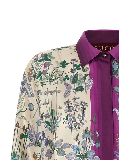 Blouse by Gucci for women in silk twill multicolor, floral & print presents a discerning silhouette, showcasing a sophisticated and for a truly discerning finish.