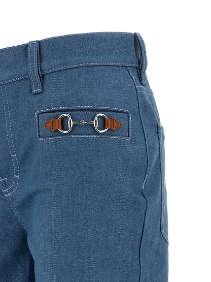 Jeans by Gucci for women in denim cotton light-blue presents a refined pantology silhouette, artfully defined by a refined pantology straight-leg & regular-fit, long, and a sophisticated .
