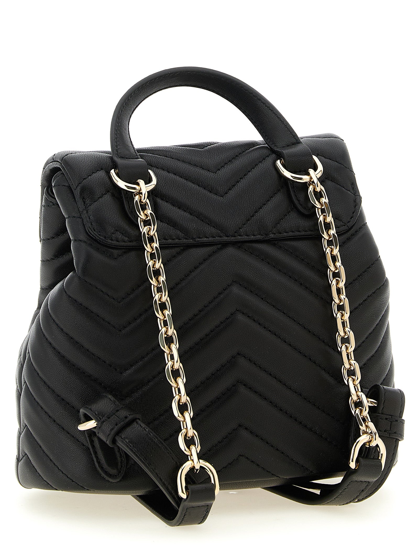 Medium Drawstring Backpack by Gucci for women in viscose & lamb leather black, patterned, chevron & signature features a utilitarian chic Gg Marmont Viscose & Lamb Leather Medium Drawstring Backpack design with a secure flap, drawstring & magnetic, ample , and versatile backpack-strap & adjustable-strap for a utilitarian chic finish.