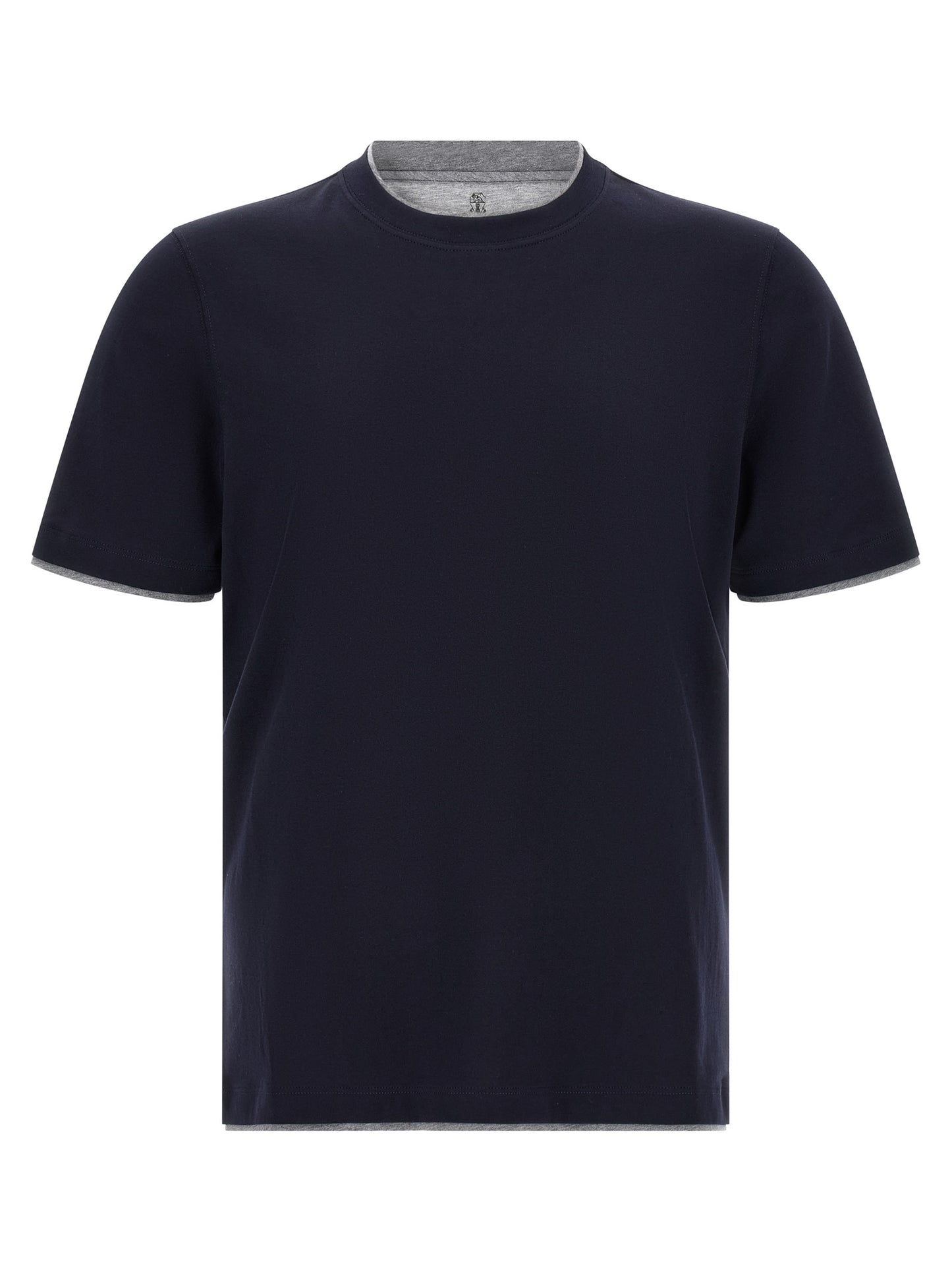 T-Shirt by Brunello Cucinelli for men in cotton blue features an edgy silhouette, meticulously detailed with a sophisticated short-sleeve and crew neckline for a truly edgy finish.