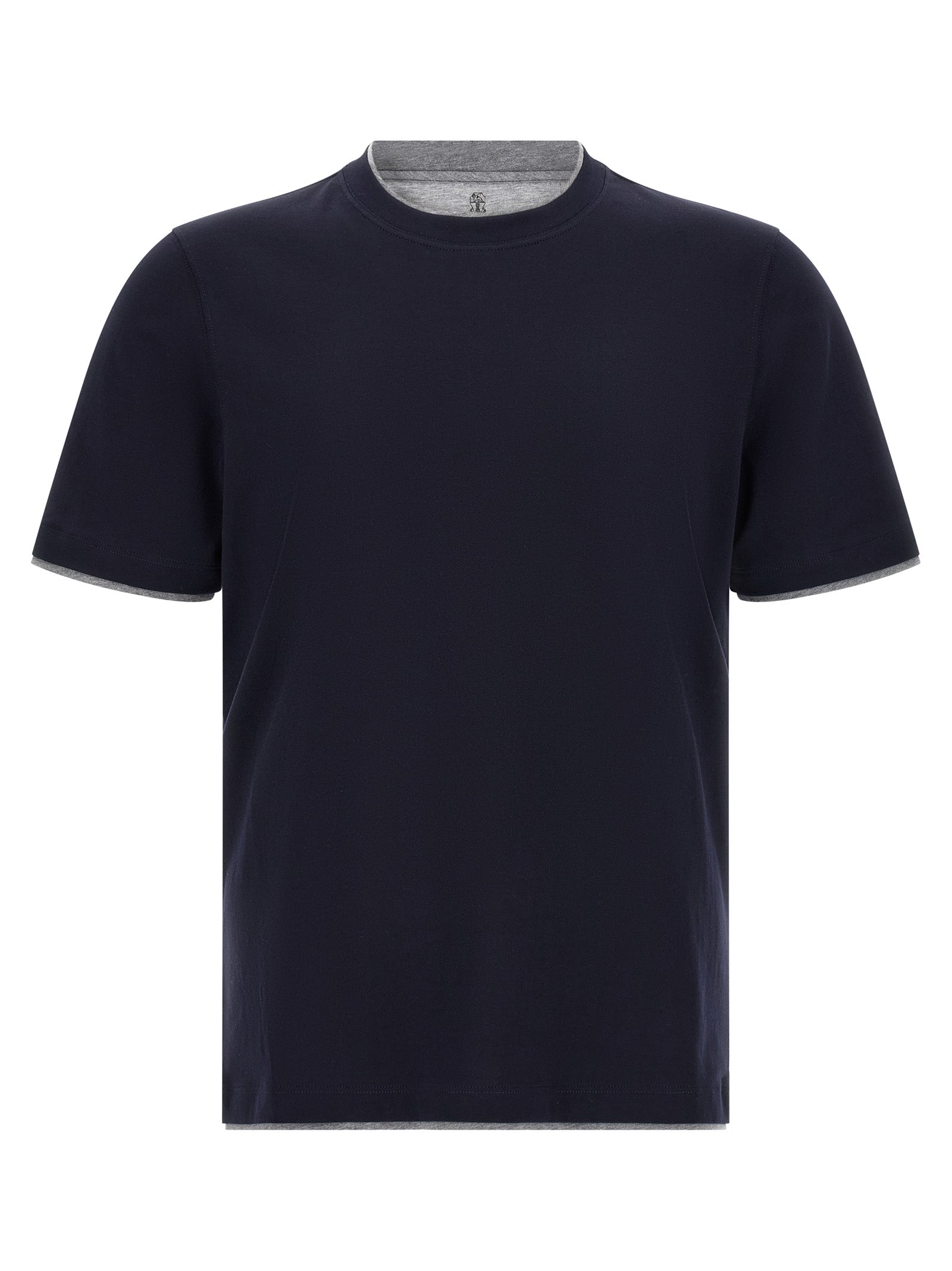 T-Shirt by Brunello Cucinelli for men in cotton blue features an edgy silhouette, meticulously detailed with a sophisticated short-sleeve and crew neckline for a truly edgy finish.