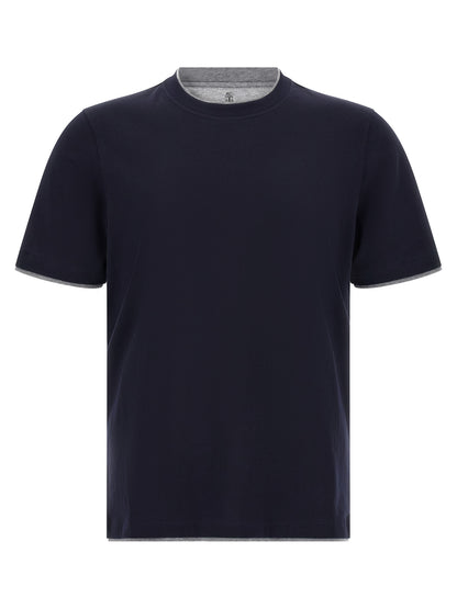 T-Shirt by Brunello Cucinelli for men in cotton blue features an edgy silhouette, meticulously detailed with a sophisticated short-sleeve and crew neckline for a truly edgy finish.
