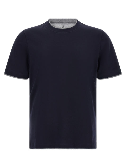 T-Shirt by Brunello Cucinelli for men in cotton blue features an edgy silhouette, meticulously detailed with a sophisticated short-sleeve and crew neckline for a truly edgy finish.